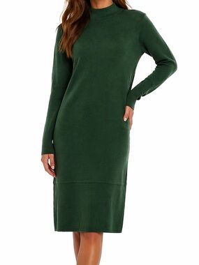 St. John Green Knit Dress Size 10 Santana Knit Long Sleeve Classic Luxury